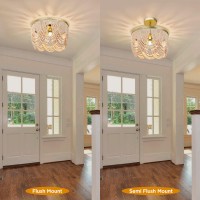 3Light Boho Wood Beaded Chandelier Light Fixture Gold And Oak Finish Semi Flush Mount Ceiling Light For Nursery Room Girl Roo