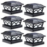 Siedinlar Solar Post Cap Lights Outdoor Glass 2 Color Modes 8 Leds For 4X4 5X5 6X6 Posts Deck Fence Patio Decoration Warm White & Cool White Lighting Black (6 Pack)