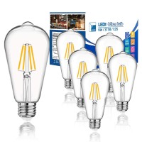 Voosei Warm White Bulbs 2700K Led E26 60W Dimmable, 6W Equivalent To 60W Edison High Brightness St58 Antique Filament Bulbs Clear Glass Pack Of 6