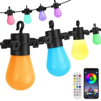 Elrigs Outdoor String Lights, 36Ft Led Color Changing Waterproof Patio Lights, Extendable Usb Camping String Lights With 12 Dimmable Shatterproof Rgb+Ic Bulb, Music Sync App & Remote Control