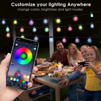 Elrigs Outdoor String Lights, 36Ft Led Color Changing Waterproof Patio Lights, Extendable Usb Camping String Lights With 12 Dimmable Shatterproof Rgb+Ic Bulb, Music Sync App & Remote Control