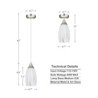 Mini Milk Glass Pendant Lights Handcrafted Art Glass Pendant Hanging Light Fixtures With Brushed Nickel Finish Adjustable Cord G