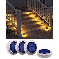 Detarzinled Solar Deck Lights Outdoor Waterproof 4 Pack Solar Step Lights For Outside Warm White Solar Stair Lights Solar Dock L