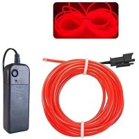 Maxlax El Wire Red 2M Portable Battery Pack Neon Lights Strip 360 Cuttable Glowing Rope Lights For Parties Halloween Diy Deco