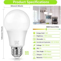 Maxvolador A19 Led Light Bulbs, 100 Watt Equivalent Led Bulbs, 4000K Neutral White, 1500 Lumens, E26 Standard Base, Non-Dimmable, 13W Bright White Led Bulbs For Bedroom Living Room Home Office, 4-Pack