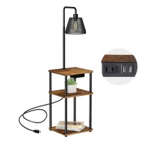 Pazarfami Floor Lamp With Table Foor Lamp With Shelves Side Table With Usb Charging Port And Outlet Modern Bedside Nightstand En