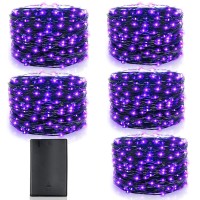 Turnmeon 5 Pack Halloween String Lights Decor, Timer, Total 150 Led 50 Ft Battery Operated Copper Wire Purple Fairy Lights Halloween Decorations Outside Yard Home Indoor Outdoor,30 Led 10 Ft Each