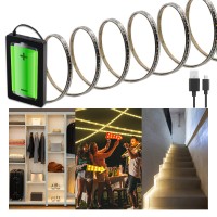 Vst Battery Operated 98Ft Ip65 Led Strip Lights Pir Motion Sensor 4000K Waterproof Flexible Strip Light With 5000Mah Rechargea