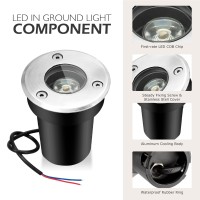 Low Voltage Landscape Lights Outdoor: Led In-Ground Well Deck Step Lighting With Connectors For Garden Pathway Driveway | 12V 24V 1W 100Lm Warm White 2700K 30 Beam Angle | Ip67 Waterproof | 6 Pack