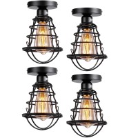 Asnxcju Vintage Semi Flush Mount Ceiling Light, Industrial Black Metal Cage Farmhouse Ceiling Light Fixture For Hallway Porch Stairway Bedroom Kitchen 4 Pack, E26 Base, Ul Listed