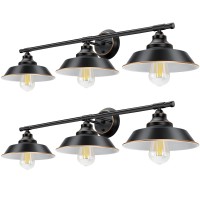 Elibbren Farmhouse Rustic Style Vintage 3-Lights Vanity Wall Sconces Lighting, Industrial Metal Black Bathroom Wall Light Fixtures For Vanity Mirror Cabinets Dressing Table, 2 Pack