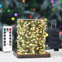 Zeluxdot Fairy Lights Plug In 200Ft 600 Leds Waterproof String Lights Green Copper Wire Led Lights Stirp With Remote 8 Modes For