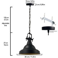 Bamyum Ulmete Industrial Ceiling Light For Living Room 11,8 In, Black Vintage Hanging Light For Kitchen, Pendant Lighting Retro E26, Ceiling Pendant Light Vintage Lampshades For Kitchen