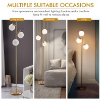 Tangkula 3-Globe Floor Lamp, Modern Freestanding Lamp W/Foot Switch & 3 E26 Bulb Bases, Sturdy Steel Pole, Tall Standing Light For Living Room Bedroom Study, Simple Assembly (3-Globe,Gold)