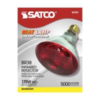 Satco S4751/06 Br38 Incandescent Infrared Reflector Incandescent Heat Lamp, Red, 175 Watts, 6 Pack