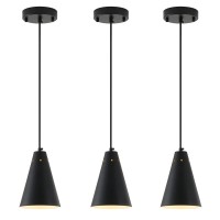 Dijiahua Black Pendant Lights 3 Pack For Kitchen Island Small Modern Industrial Chandeliers With Cone Metal Shade Mini Adjustabl