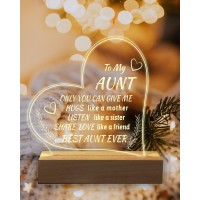 Hiipeenow Aunt Gifts, Engraved Night Light With Wooden Base 15Cm*19Cm, Best Aunt Ever Gifts, Birthday Christmas Gifts For Aunt Auntie From Niece Nephew