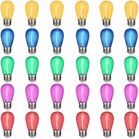 Kqhben 30Pack Led Colored S14 Replacement String Light Bulbs E26 Base For Halloween Christmas Party Bar Festival Decor Multic