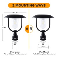 Lutec Solar Lamp Post Light Outdoor, Dusk To Dawn Exterior Pole Lights Head For Pier And Pole Mount, Waterproof Black Solar Post Fixture For Garden, Patio, Pathway