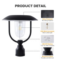 Lutec Solar Lamp Post Light Outdoor, Dusk To Dawn Exterior Pole Lights Head For Pier And Pole Mount, Waterproof Black Solar Post Fixture For Garden, Patio, Pathway