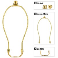 9 Inch Detachable Lamp Shade Harp Holder For Table And Floor Lamps, 2 Set Heavy Duty Lamp Shade Bracket With 3/8 Standard Saddle And Lamp Finial, Polished Brass