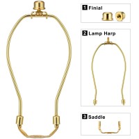 7 Inch Detachable Lamp Shade Harp Holder For Table And Floor Lamps, 2 Set Heavy Duty Lamp Shade Bracket With 3/8 Standard Saddle And Lamp Finial, Polished Brass