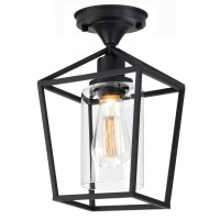 Melovom Clear Glass Semi Flush Mount Industrial Vintage Ceiling Light Fixtures, Black For Hallway, Porch, Dining Room, Kitchen