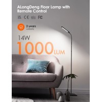 Alongdeng Led Floor Lamp With Remote, Floor Lamps For Living Room, Dimmable Floor Standing Light For Reading Chair Bedroom Office, Adjustable Height Flexible Gooseneck-5 Brightness-3 Color-14W-1000Lm