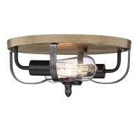 Redeast Farmhouse Flush Mount Lights, Industrial Close To Ceiling Light, Flush Mount Lighting Fixture For Porch Hallway Kitchen Bedroom (Wood Painted + Black Brushed Grain)