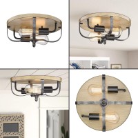 Redeast Farmhouse Flush Mount Lights, Industrial Close To Ceiling Light, Flush Mount Lighting Fixture For Porch Hallway Kitchen Bedroom (Wood Painted + Black Brushed Grain)