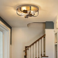 Redeast Farmhouse Flush Mount Lights, Industrial Close To Ceiling Light, Flush Mount Lighting Fixture For Porch Hallway Kitchen Bedroom (Wood Painted + Black Brushed Grain)