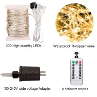 Resnice Led Plug In Fairy String Lights 100Ft Waterproof Warm White String Lights 300 Led Remote Control For Living Bed Room Ba