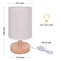 Achuai Small Table Lampwooden Bedside Lamp Simple Bedroom Lamp Linen Shade Mini Desk Lamp Night Light Nightstand Lamp For Bedro