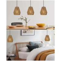 Elyona Woven Pendant Lights 7 Rustic Rattan Hanging Lamp Adjustable Handwoven Basket Shade Boho Pendant Light Fixtures For