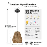 Elyona Woven Pendant Lights 7 Rustic Rattan Hanging Lamp Adjustable Handwoven Basket Shade Boho Pendant Light Fixtures For