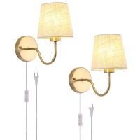 Lasenchoo Plug In Wall Sconces Set Of Two Modern Wall Lamp With Plug In Cord 656Ft Onoff Switch With Fabric Lampshade Gold