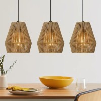 Elyona 3 Pack Woven Pendant Lights 7 Modern Boho Hanging Lamp With Handwoven Woven Rattan Shade Adjustable Farmhouse Coasta