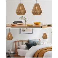 Elyona Woven Pendant Lights Modern Boho Hanging Lamp With 12 Handwoven Rattan Basket Shade Adjustable Rustic Pendant Light Fix