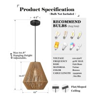 Elyona Woven Pendant Lights Modern Boho Hanging Lamp With 12 Handwoven Rattan Basket Shade Adjustable Rustic Pendant Light Fix