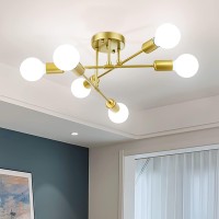 Soilsiu Modern Sputnik Chandelier Ceiling Light Fixtures 6Light Semi Flush Mount Ceiling Light For Bedroom Dining Room Living