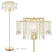 Mlambert Double Layer Lampshade Crystal Floor Lamp For Bedroom, Floor Lamp For Living Room, Elegant Standing Lamp, 61.57