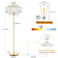 Mlambert Double Layer Lampshade Crystal Floor Lamp For Bedroom, Floor Lamp For Living Room, Elegant Standing Lamp, 61.57