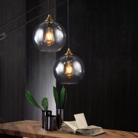 Pobllem Globe Pendant Light Fixtures Glass Plug In Pendant Lighting Mid Century Modern Chandelier Hanging Light Adjustable Cord Ceiling Pendant Lamp For Bedroom Living Dining Room (Smoke Grey)