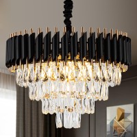 Lighceac 205 7Light Modern Crystal Chandelier Light Fixtures 4Tier Black Gold Luxury Chandeliers For Dining Room Round Hang