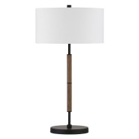 Hennhart 25 Tall 2Light Table Lamp With Fabric Shade In Blackened Bronzerustic Oakwhite Lamp Desk Lamp For Home Or Offic