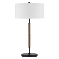 Hennhart 25 Tall 2Light Table Lamp With Fabric Shade In Blackened Bronzerustic Oakwhite Lamp Desk Lamp For Home Or Offic