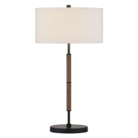 Hennhart 25 Tall 2Light Table Lamp With Fabric Shade In Blackened Bronzerustic Oakwhite Lamp Desk Lamp For Home Or Offic