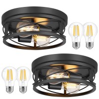 Feanron Farmhouse 2Light Black Flush Mount Ceiling Light Fixtures Industrial Vintage Metal Cage Closed To Ceiling Mount Lamp F