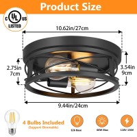 Feanron Farmhouse 2Light Black Flush Mount Ceiling Light Fixtures Industrial Vintage Metal Cage Closed To Ceiling Mount Lamp F