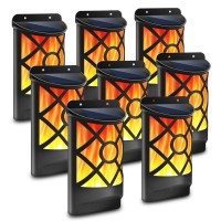 Aityvert Solar Flame Lights Outdoor, Waterproof Flickering Flame Solar Lights Dark Sensor Auto On/Off 66 Led Solar Powered Wall Mounted Night Lights Lattice Design For Patio Deck Driveway